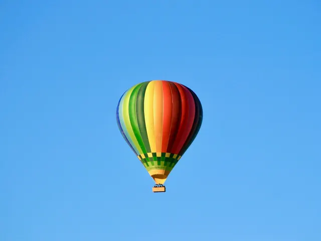 low angle photo of multicolored hot air balloon flying under blue skty jigsaw puzzle